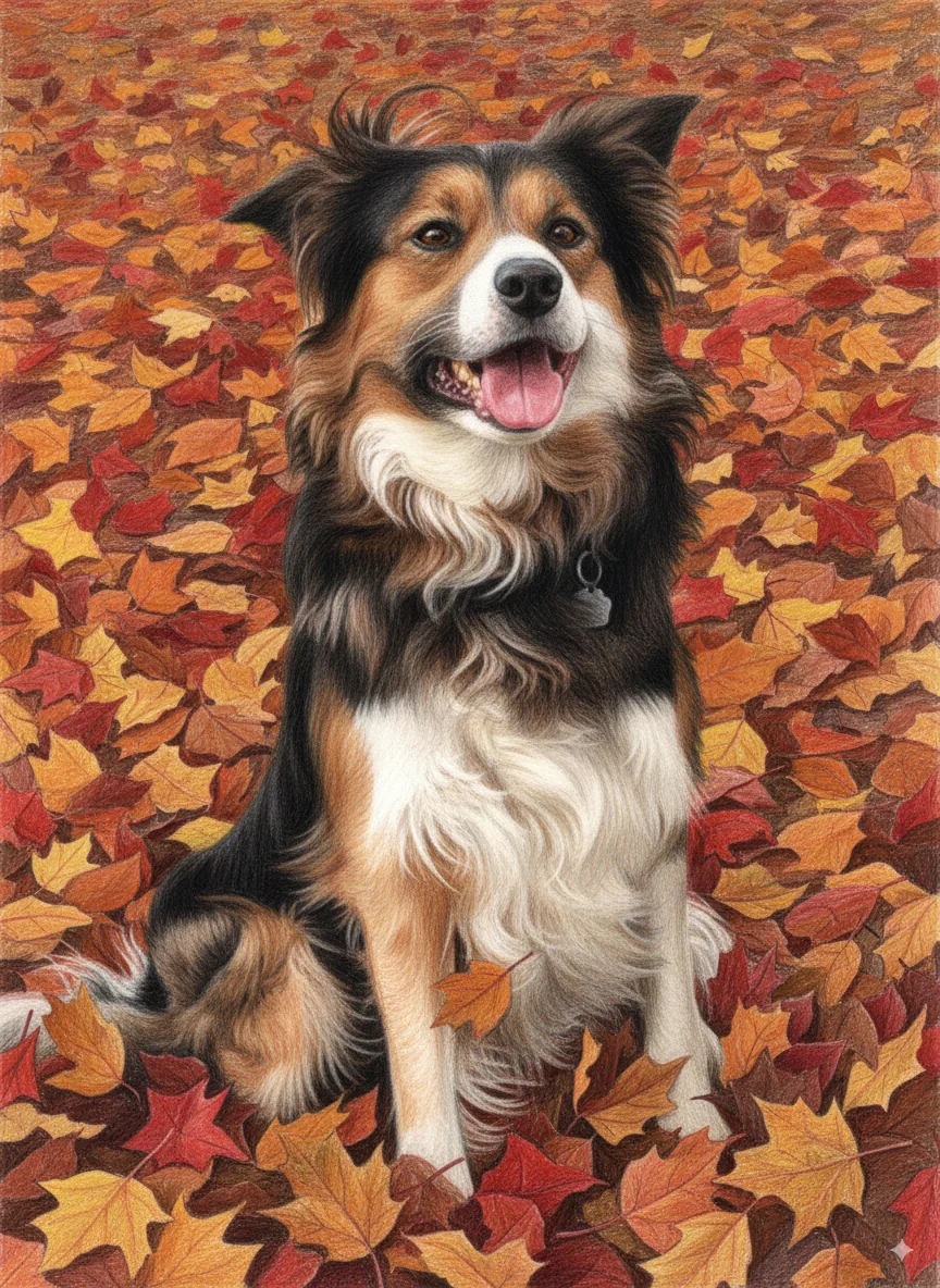 Whimsical Autumn Pet Portrait | Fall Dog Art